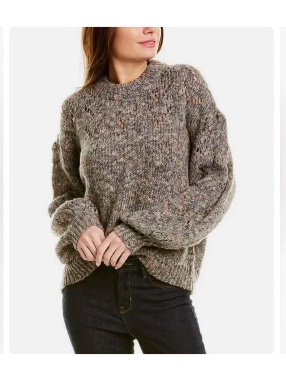Madewell Pointelle Bubble Sleeve Pullover Sweater Size Small Marled Rock - Picture 7 of 7